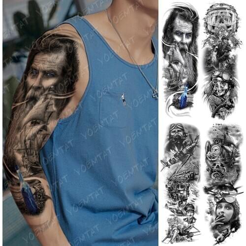 Large Arm Sleeve Tattoo Drift Bottle Sailing Waterproof Temporary Tatto Sticker Airplane soldier Pilot Body Art Full Fake Tatoo