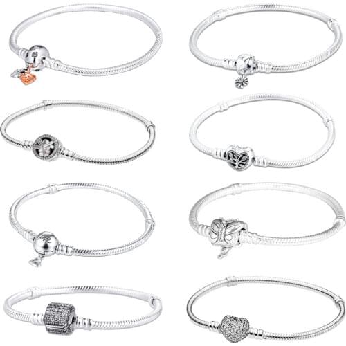 New Fashion S925 Silver Bracelet Snake Chain Bangle Fit Original European Silver Charms Pendant Beads Woman Girl Jewelry Gift