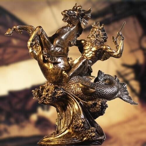 ANCIENT GREEK POSEIDON SCULPTURE EUROPEAN RETRO RESIN ORNAMENTS CHARACTER WARRIOR STATUE CRAFTS HOME DESKTOP DECORATION FIGURINE