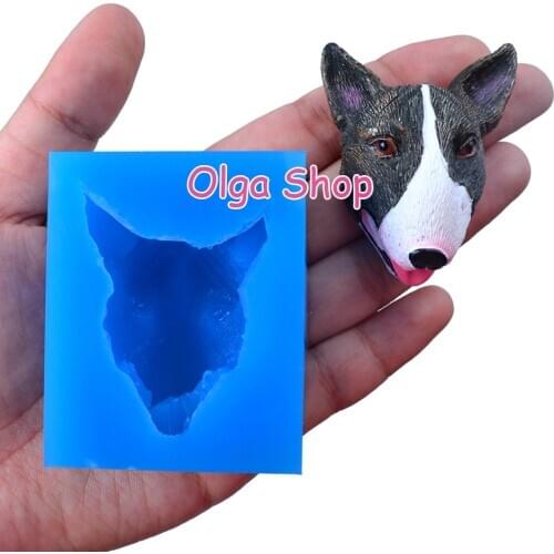 DYL612 50.9mm x 41.3mm Bull Terrier Dog Head Silicone Mold Fondant Cake Decoration Candy Chocolate Making Soap Candle Resin Clay