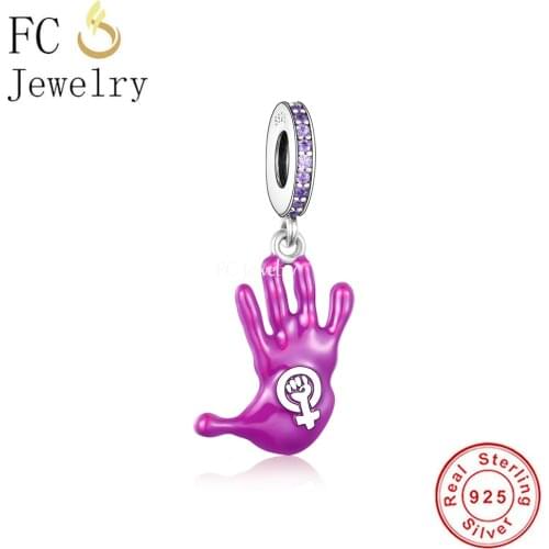 FC Jewelry Fit Original Charm Bracelet 925 Stegling Silver Purple Hands With Feminist Symbol Bead For Making Women Berloque 2021