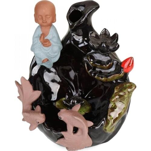 Creative Backflow Incense Burner Golden Fish & Monk Incense Buddaha Cone Sticks Holder Home Decor Porcelain Incense Refoulement