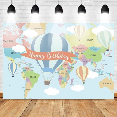 Hot Air Balloon Birthday Backdrop Oh The Places You'll go Photography Background Hot Air Balloon Birthday Party Banner Backdrops