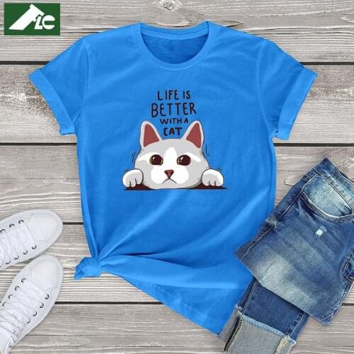 Cotton Cat T-Shirt Women Clothing Life Is Better With A Cat Graphic Short Sleeve Tees Unisex T-Shirt Men Women Oversize Tops 3XL
