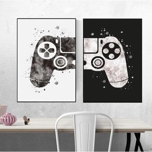 Black White Boys Game Canvas Painting Wall Art Posters Print Gamepad Illustration Joystick Wall Picture for Kids Room Home Decor