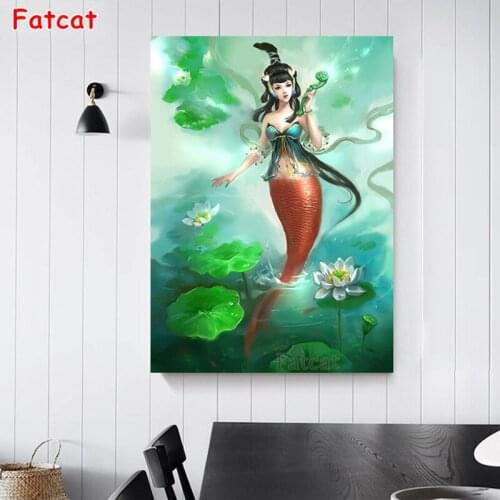 5D DIY Diamond Embroidery Mermaid Jade Ruyi Lotus Picture Of Diamond Painting Square New Arrival Cross Stitch Mosaic Kit PP1522
