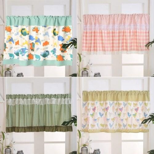 Rod Pocket Short Curtains Cartoon Half Curtain for Kitchen Cabinet Door Dust Panel Drapes Cafe Bar Decorative Bay Window Curtain