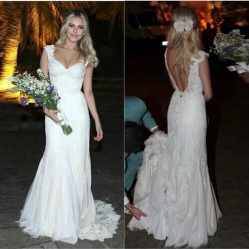 Backless Lace Beach 2018 Shinning Sequins Appliques Spaghetti Bridal Gown Tiered vestido de noiva mother of the bride dresses