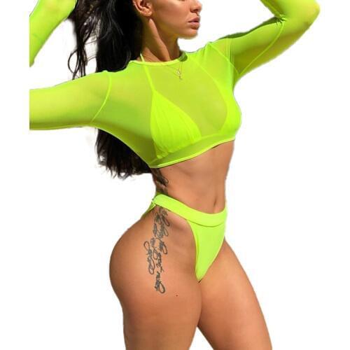 Women 3Pcs Swimwear Sets Swimsuit Lady Girls Sexy Bathing Suit Bikini Set Bra Brazilian Long Sleeve Cover Up Biquini