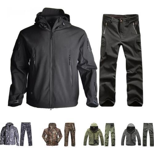 Hot TAD Softshell Jacket and Pants Military Camouflage Suits Waterproof Jackets Outdoor Hiking Windbreaker Men Clothes