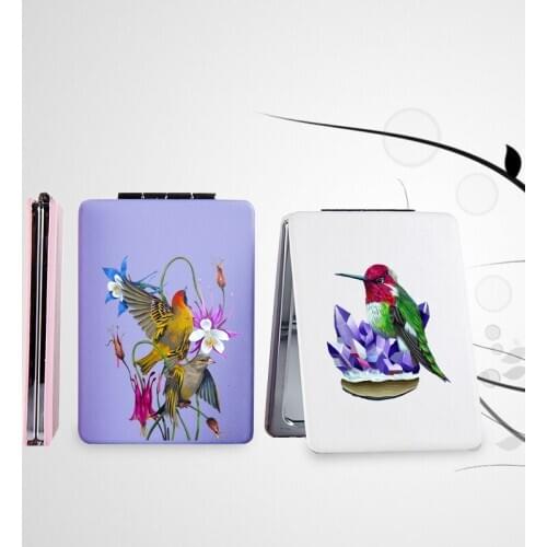 Fashion Bird Makeup Mirror with Double Sides for Lady Folding Magnifying Portable Travel Compact Pocket Cosmetic Vanity Mirrors