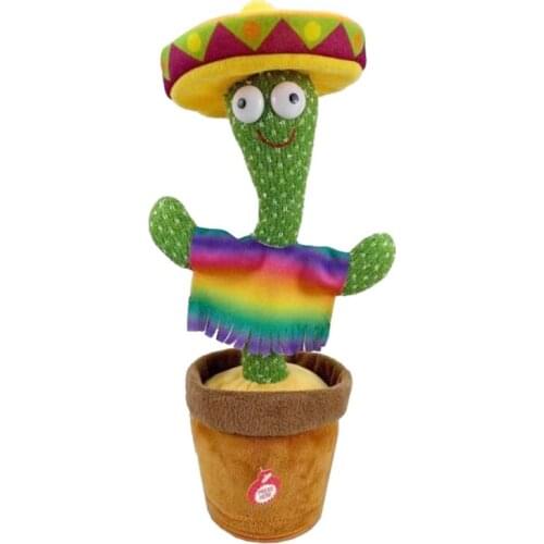 Cactus Shaped Plush Toys 3D Soft Electronic Dancing Cactus with Mexican clothing /Hawaiian clothing/ Cowboy Hat Type