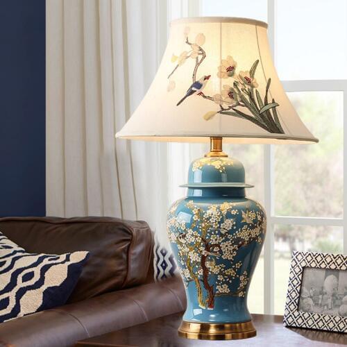 New Chinese Antique Lobby Living Room Ceramic Decorative Lamp Creative Ceramic Table Lamp flower bird porcelain table Lamp