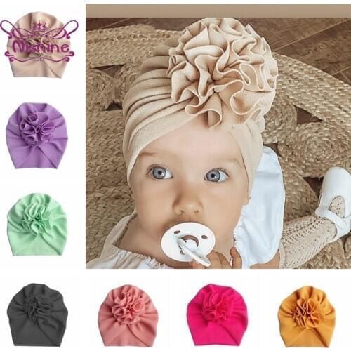 New Fashion Flower Baby Hat Newborn Elastic Infant Turban Hats for Girls Cotton Kids Children Beanie Cap Headwear Photo Props