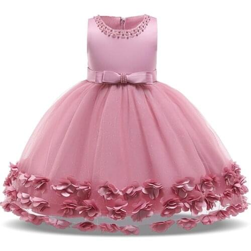 2021 Summer Baby Infant Dress Girl Clothes Kids Dresses For Girls Children Solid Petal Birthday Party Princess Dress Beading