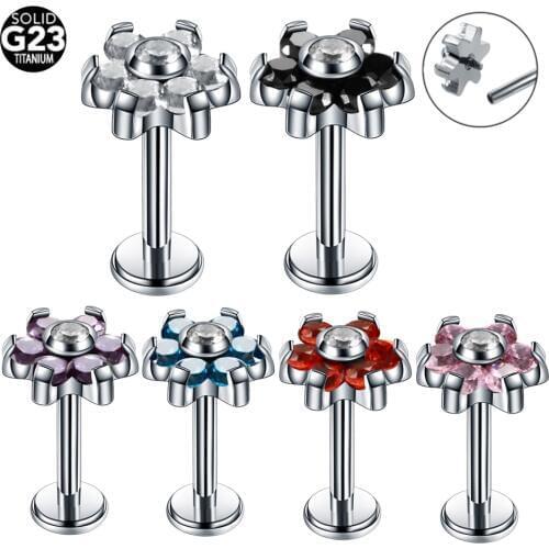 1PC G23 Titanium Flower Top Ear Tragus Piercings 16G Helix Earring Crystal Cartiliage Piercing Earring Body Piercing Jewelry