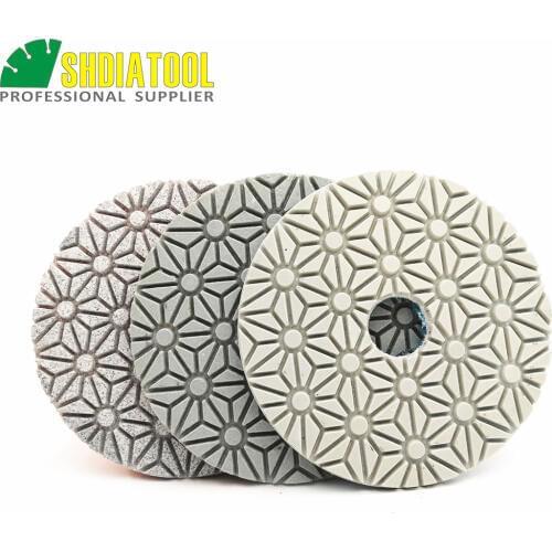 SHDIATOOL Dia 100mm/4" 3-Steps Diamond Resin Bond Sanding Disc Wet or Dry Flexible Polishing Pad Marble Soft Stone Polisher Disc