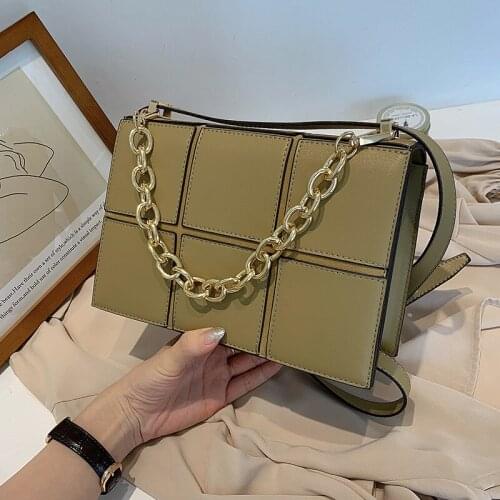 Fashion Chain Crossbody Bag for Women 2021 Luxury Simple PU Leather Shoulder Bag Female Design Plaid Solid Color Handbag