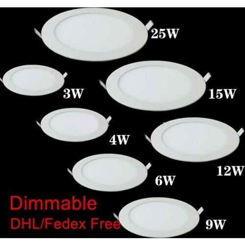 10pcs/lot Dimmable Ultra Thin Ceiling Recessed Downlight 3w 4w 6w 9w 12w 15w 25w Round LED Down Light AC85-265V + LED Driver