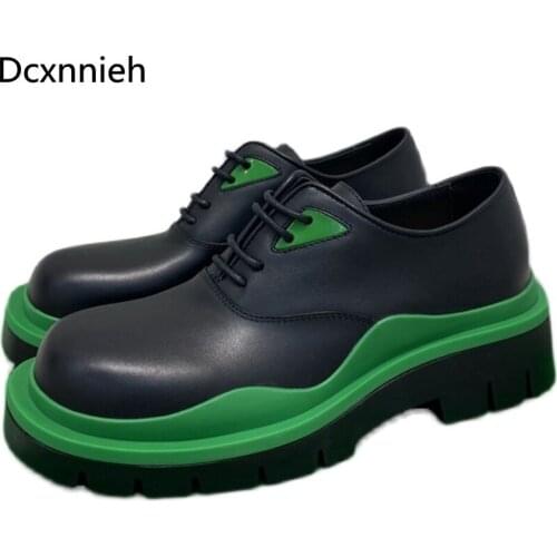 Thick Sole Shoes Women Genuine Leather Britain Style Shoes Ladies Lace Up Round Toe Platform Shoes Woman Flats Zapatos Mujer