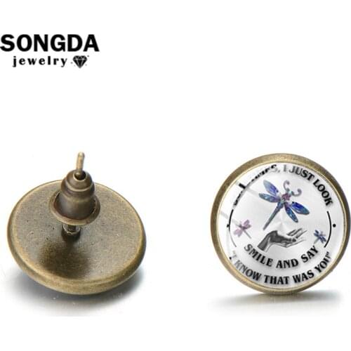 SONGDA Dragonfly-Still-Talks Womens Earrings Glass Cabochon Vintage Unusual Ear Jewelry Romantic Valentines Day Gift Wholesale