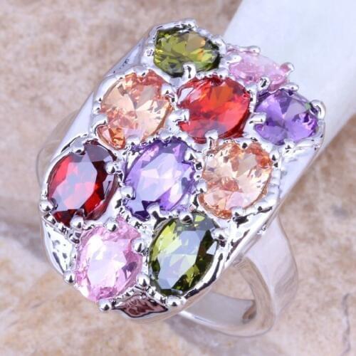 Royal Multigem Green Peridot Silver Plated Womens Ring Size 6 / 7 / 8 / 9 R1277