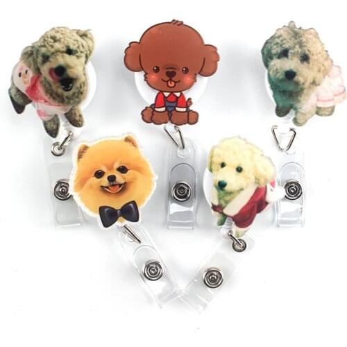 1pc Kawaii Cartoon Dog Retractable Badge Holder Nurse Kids Exhibition Pull Key Holder ID Card Holder Badge Reel Office Supplies