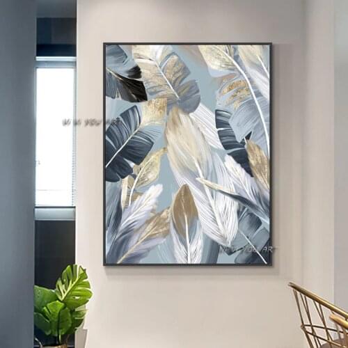 100 Handmade Abstract Gray Leaves Painting Decorative Oil Painting On Canvas Modern Plant Wall Art For