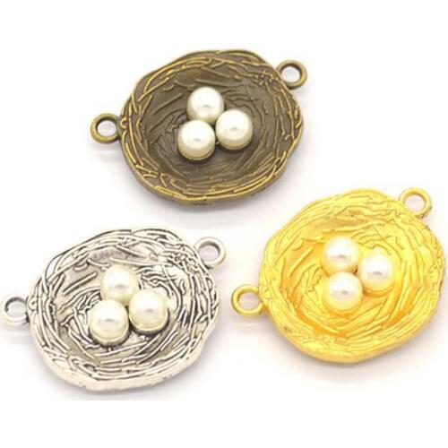 15pcs 27x19mm Three Plating Color Available Alloy Birds-nest With Pearl Egg Charms Pendant Fit Vintage DIY Bracelet Necklace