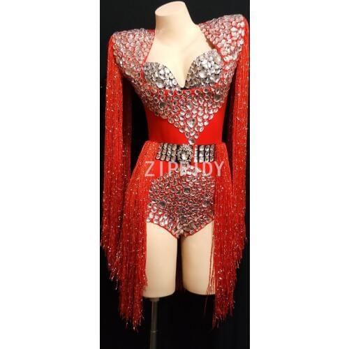 2019 Fashion Sexy Rhinestones Tassel Bodysuit Bra Womens Celebrate Outfit Nightclub DJ Singer Show Outfit 3 Colors Clothes