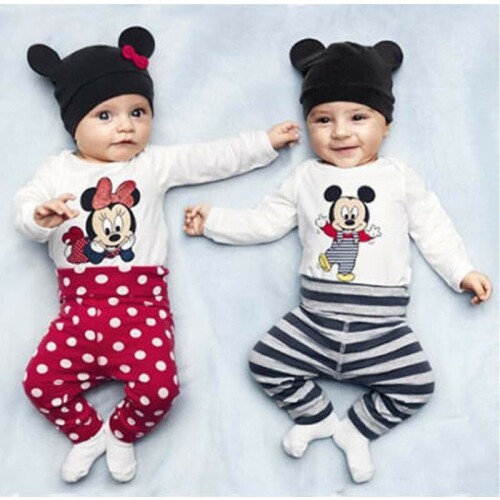 PUDCOCO 3PCS Newborn Toddler Baby Boy Girl Clothes Romper Jumpsuit Playsuit+Pants+Hat Outfit Set 0-24M