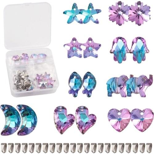 36pcs/box DIY Pendant Glass Rhinestone Pendants Crystal Faceted Imitation Austrian Snap on Bails for Jewelry Making DIY Craft