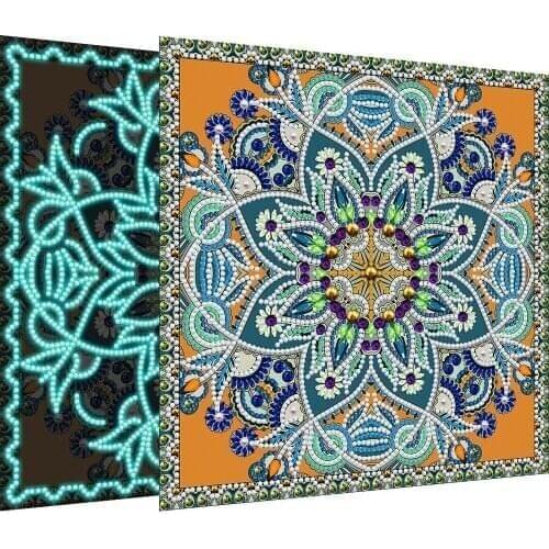 5D DIY Special Shaped Night Luminous Diamond Painting Mandala Flower Diamond Embroidery Kits Mosaic Home Wall Decoration