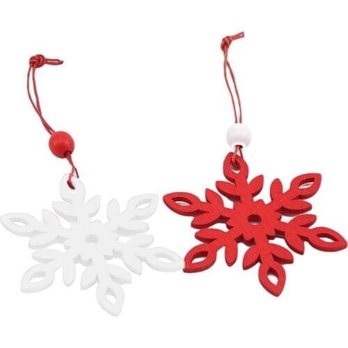 6PCS DIY White&Red Snowflakes Christmas Wooden Pendants Ornaments For Xmas Tree Ornaments Christmas Party Decorations Kids Gift