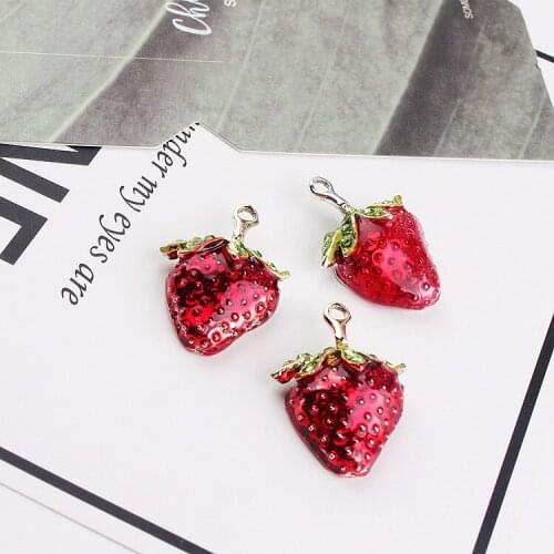 6pcs Diy Korea Bright Strawberry Fruit Pendant Earrings For Women Ear Clips Pendant Jewelry For Girls Ladies Party Accessories