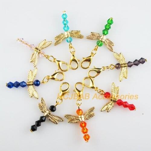 8 New Angel 20x25mm Charms Mixed Animal Dragonfly Crystal Gold Color Retro With Lobster Claw Clasps