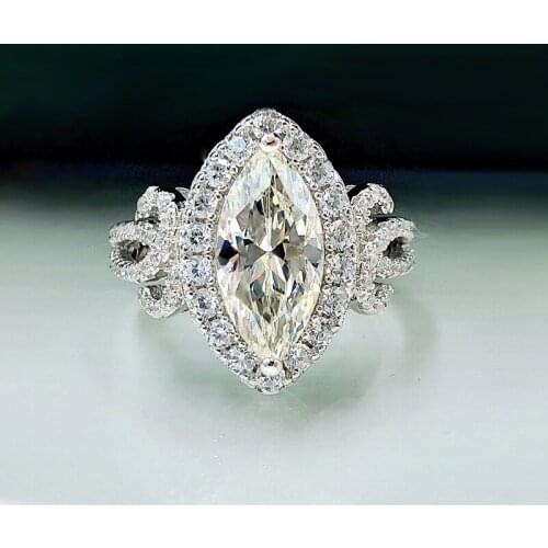 925 Sterling Silver Horse-Eye Shaped 6*13mm Created Lab Moissanite Diamond Rings For Women Wedding Fine Jewelry Birthday Gift