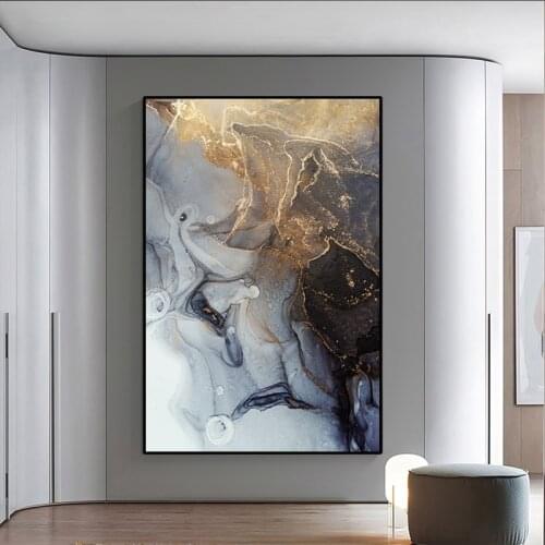 Abstract Canvas Painting Golden Gray Marble Texture Nordic Posters Prints Modern Wall Art Pictures Living Room Home Decoration