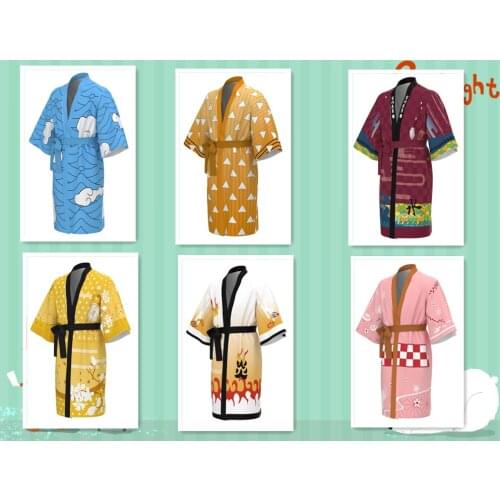 Anime Demon Slayer Kamado Nezuko Rengoku Kyoujurou Cosplay Robe Belt Japanese Kimono Cardigan Bath Robe Sleepwear