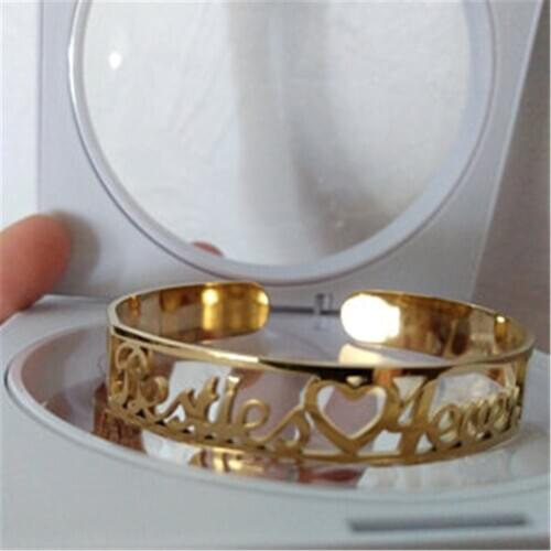 AurolaCo Customized Nameplate Name Bracelet Personalized Custom Cuff Bangles Women Men Rose Gold Stainless Steel Jewelry Gifts