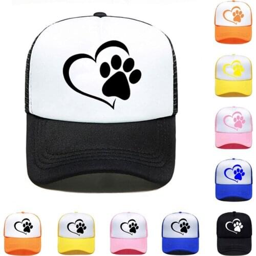 Printed Baseball Cap Custom Logo Hat Colored Love Cat Paw Wholesale Men Women Simple Casual Black White Purple Mesh Cap