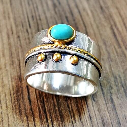 Bohemian Silver Color Beaded Engagement Wedding Rings For Women Vintage Jewelry Fashion Big Resin Men Ring Accessories F3M126