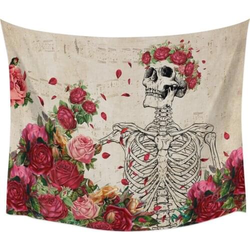 Skull Rose Illustration Retro Wall Tapestry Home Wall Decor Bedroom Tapestry Wall Hanging Yoga Mat Picnic Mat