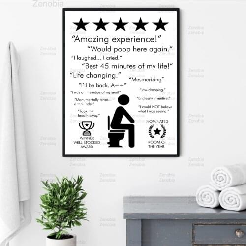 Black White Bathroom Quote Sign Print Poster Amazing Experience Would Poop Here Again Toilet Art Canvas Painting Bathroom Decor