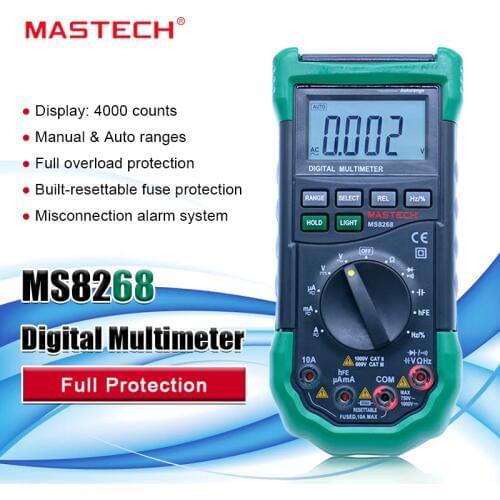 MASTECH MS8268S Auto Range Digital Multimeter Full protection ac/dc ammeter voltmeter ohm Frequency electrical tester