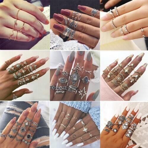 European & American Rings Set Beach Jewelry Finger Ring Fashion Anel Anillos Bohemian Antique Statement Geometric Midi Ring