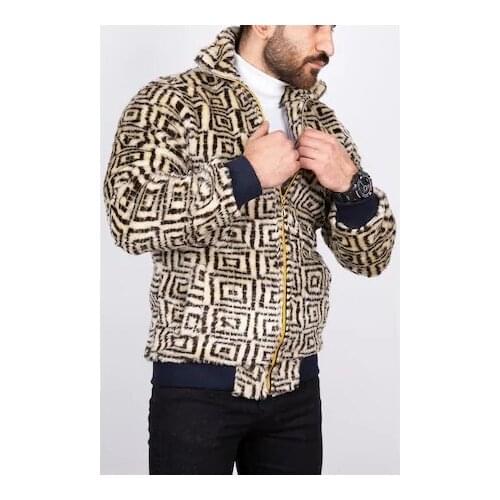 Brown Men 'S Long Sleeve Zipper Upright Collar Plush Coat