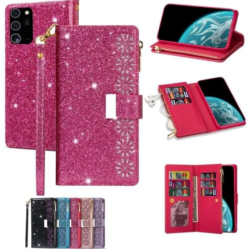 Leather Flip Wallet Case for Samsung S21 S20 S30 Ultra S10 S9 S8 Plus S7 Edge Note 8 9 10 20 Ultra Bling Funda Protect Cover