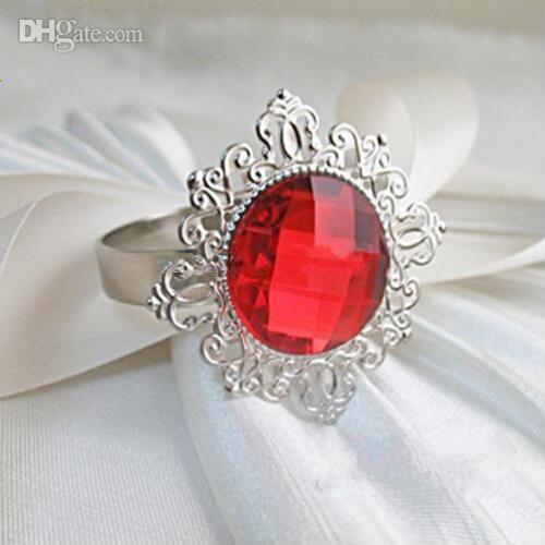 Hot 100pc Red Diamond Gem Napkin Rings Serviette Holder Wedding Banquet Dinner Table Decoration Favor Supplies