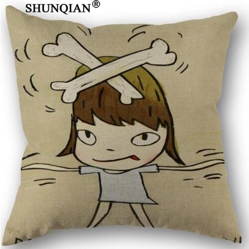 Linen Cotton Pillowcase Nara Yoshitomo Pillow Cover Home Textiles Decorative Pillowcase Customize Gift 45x45cm one side